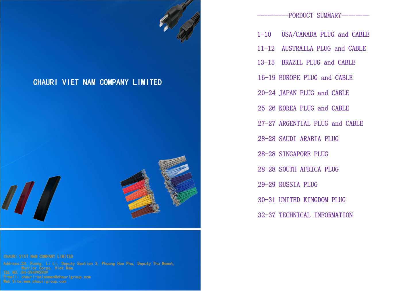 Thông số kỹ thuật danh mục sản phẩm dây